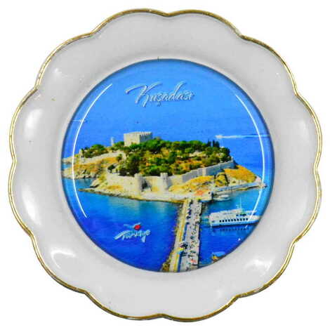 Kusadasi Themed Epoxy Dome Plate Shaped Souvenir Fridge Magnet 73 mm