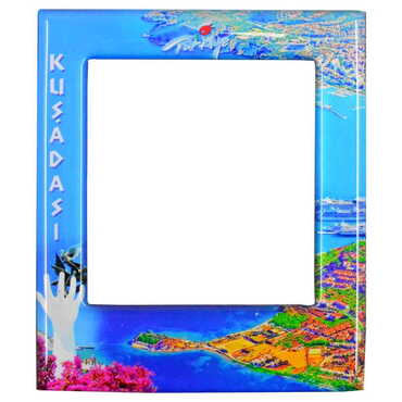 Kusadasi Themed Epoxy Dome Souvenir Magnetic Photo Frame 95x115 mm - Myros