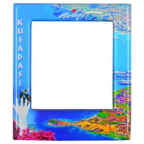 Kusadasi Themed Epoxy Dome Souvenir Magnetic Photo Frame 95x115 mm