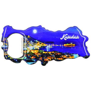 Myros - Kusadasi Themed Map Shaped Metal Magnetic Bottle Opener 100x45 mm