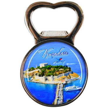 Kusadasi Themed Metal Magnetic Small Round Opener 38x60 mm - Thumbnail