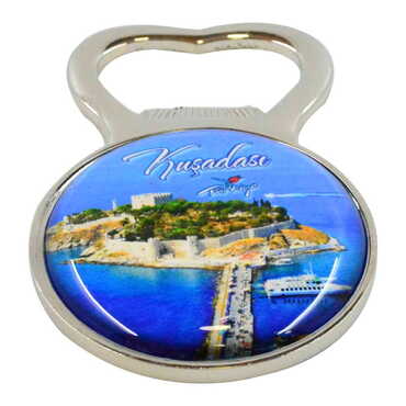 Kusadasi Themed Metal Magnetic Small Round Opener 38x60 mm - Thumbnail