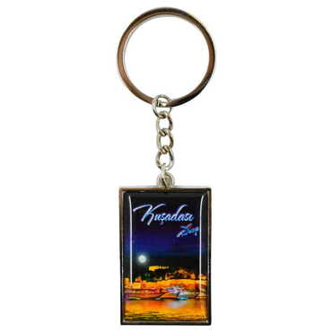 Kusadasi Themed Metal Rectangle Keychain 30x100 mm - Myros
