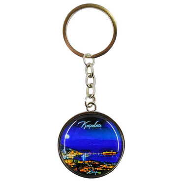 Kusadasi Themed Metal Round Keychain 40x100 mm - Thumbnail