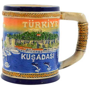 Kusadasi Themed Orange Ceramic Mug - Myros