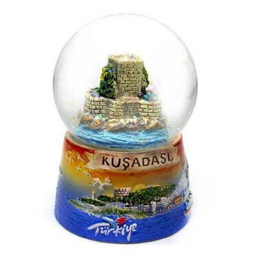 Myros - Kusadasi Themed Orange Ceramic Snowglobe Large Size