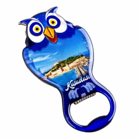 Kusadasi Themed Owl Shaped Metal Magnetic Bottle Opener 88x47 mm - 4