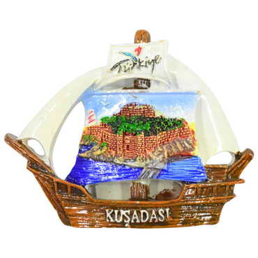 Myros - Kusadasi Themed Polyester Ship Fridge Magnet