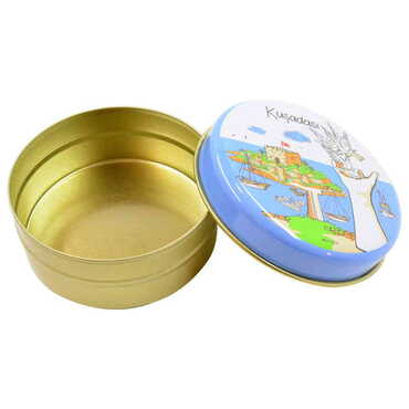 Kusadasi Themed Round Tin Gift Box 73x35 mm - Thumbnail