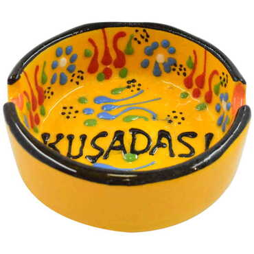 Kusadasi Themed Turkish Ceramic B Serie Ashtray Medium Size - Thumbnail