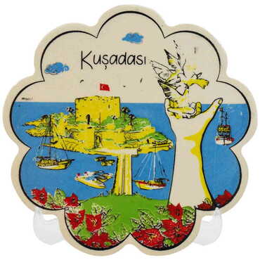 Kusadasi Themed Turkish Ceramic Custom Themed Daisy Trivet 182 mm - Thumbnail