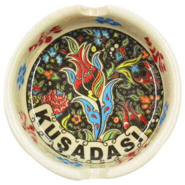 Kusadasi Themed Turkish Ceramic Special Relief Ashtray Small Size - Thumbnail