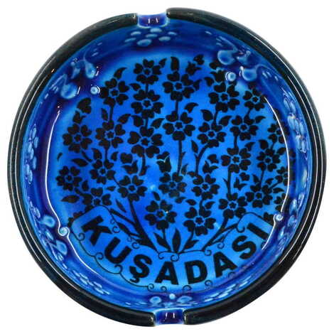 Kusadasi Themed Turkish Ceramic Turquoise Ashtray Big Size