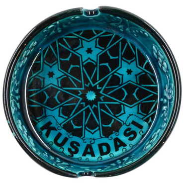 Myros - Kusadasi Themed Turkish Ceramic Turquoise Ashtray Small Size