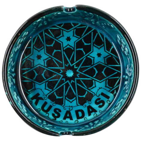 Kusadasi Themed Turkish Ceramic Turquoise Ashtray Small Size