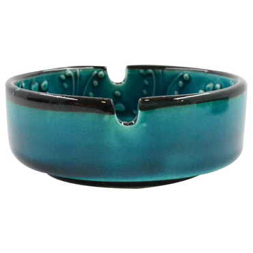 Kusadasi Themed Turkish Ceramic Turquoise Ashtray Small Size - Thumbnail