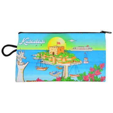 Kusadasi Themed Turkish Woven Wallet 183x97x8 mm - Thumbnail