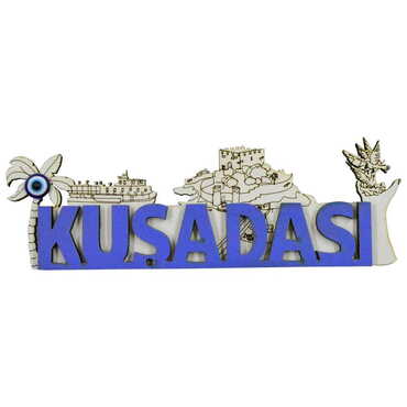 Kusadasi Themed Wooden Engraved Souvenir Fridge Magnet - Thumbnail