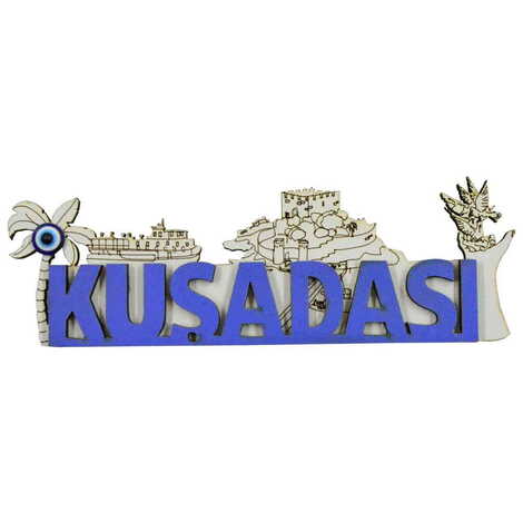 Kusadasi Themed Wooden Engraved Souvenir Fridge Magnet