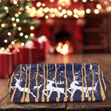 Wholesale Navy Blue Deer Themed Winter Mini Metal Tray - Standart - 2