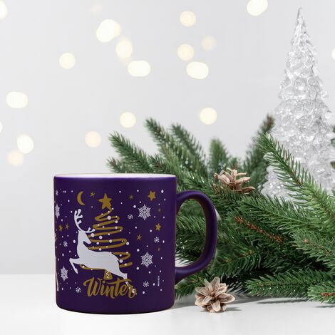 Toptan Lacivert Geyikli Winter Seramik Kupa - 1