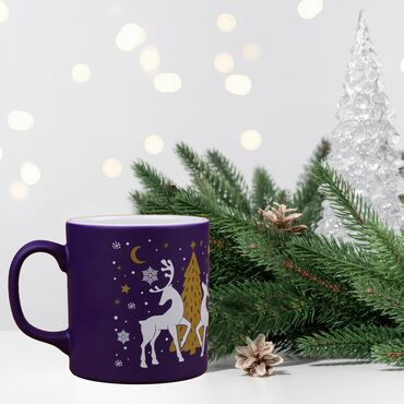 Toptan Lacivert Geyikli Winter Seramik Kupa - 2