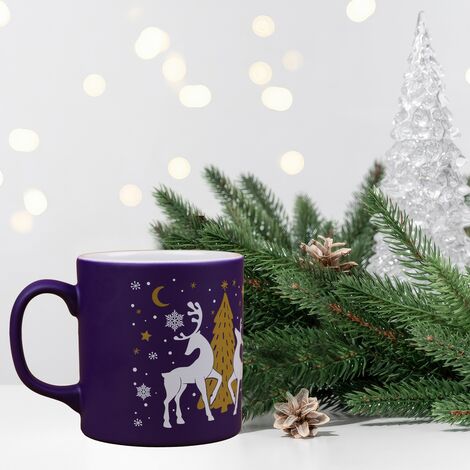 Toptan Lacivert Geyikli Winter Seramik Kupa - 2