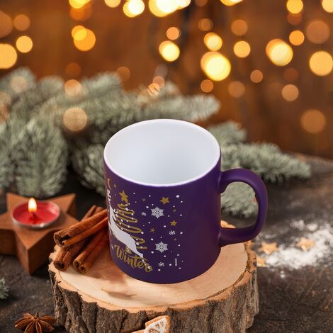 Toptan Lacivert Geyikli Winter Seramik Kupa - 3