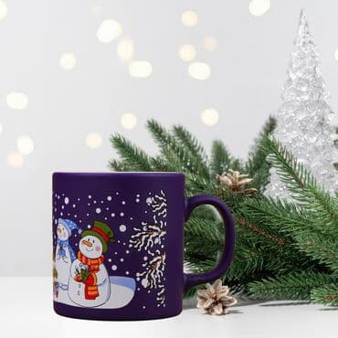 Wholesale Dark Blue Snowmen Ceramic Mug