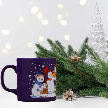 Wholesale Dark Blue Snowmen Ceramic Mug - Standart - 2