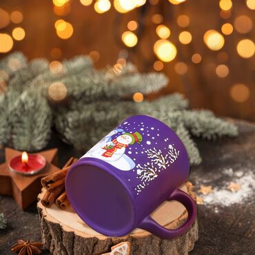 Wholesale Dark Blue Snowmen Ceramic Mug - Standart - 4