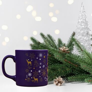 Wholesale Navy Blue Christmas Themed Ceramic Mug - Standart - 2