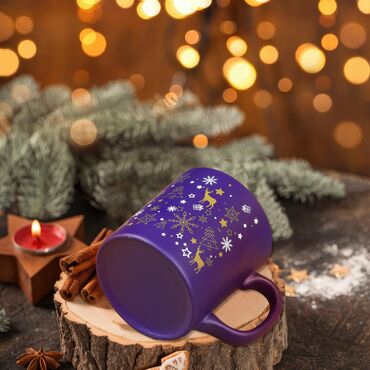 Wholesale Navy Blue Christmas Themed Ceramic Mug - Standart - 4