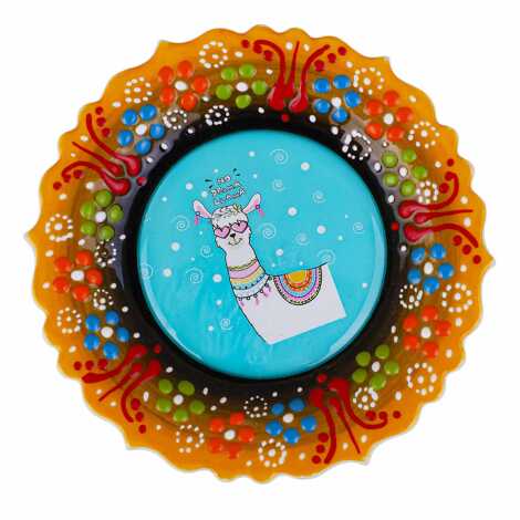 Lama Temalı Çini Myros Resim Tabak 12 cm - 1