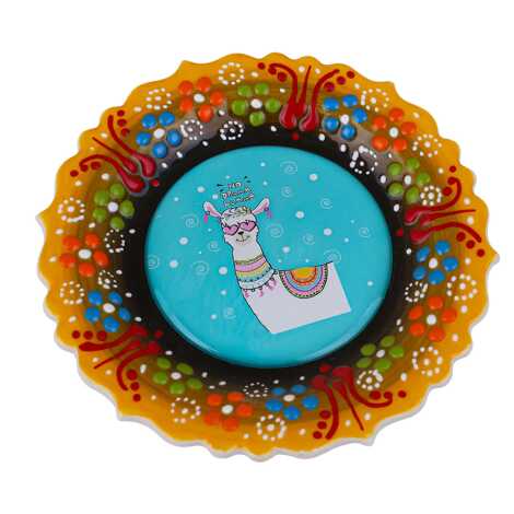 Lama Temalı Çini Myros Resim Tabak 12 cm - 5
