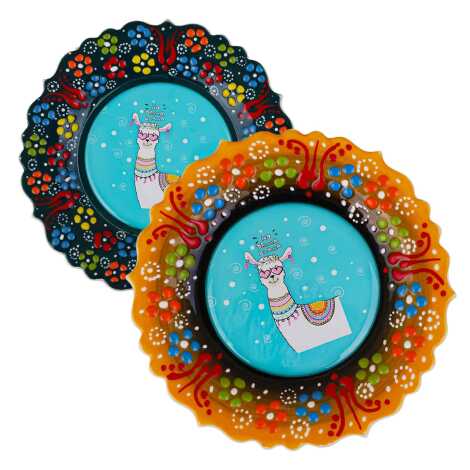 Lama Temalı Çini Myros Resim Tabak 12 cm - 2