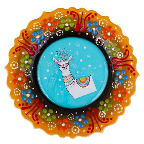 Lama Temalı Çini Myros Resim Tabak 12 cm - 3