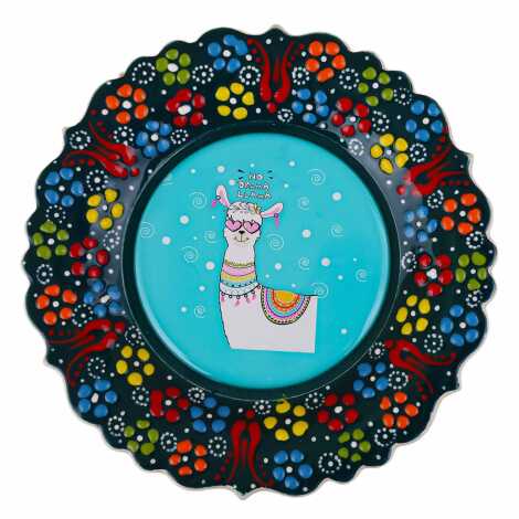 Lama Temalı Çini Myros Resim Tabak 12 cm - 4