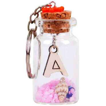 Letter Themed Collectible Glass Bottle Shape Keychain - Thumbnail