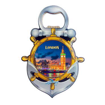 London Themed Anchor Shaped Metal Magnetic Bottle Opener 105x72 mm - Myros