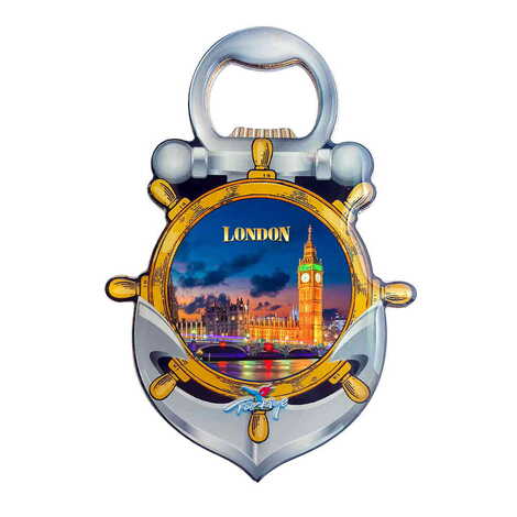 London Themed Anchor Shaped Metal Magnetic Bottle Opener 105x72 mm