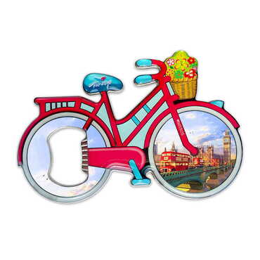 Myros - London Themed Bicycle Shaped Metal Magnetic Bottle Opener 100x65 mm