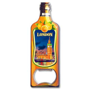 London Themed Bottle Shaped Metal Magnetic Bottle Opener 115x39 mm - Thumbnail