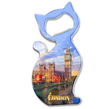 Myros - London Themed Cat Shaped Metal Magnetic Bottle Opener 97x48 mm