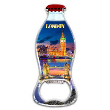 Myros - London Themed Coke Bottle Shaped Metal Magnetic Bottle Opener 120x41 mm