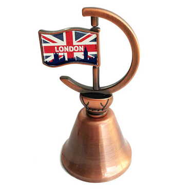 London Themed Collectible Souvenir Double Face Metal Spinner Flag Bell - Bronze Color - Myros