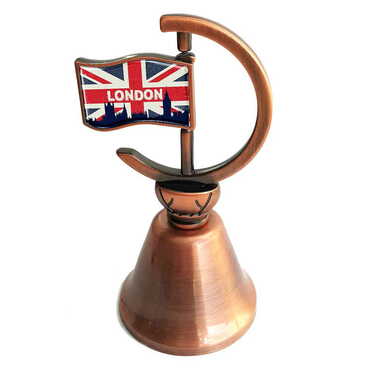 Myros - London Themed Collectible Souvenir Double Face Metal Spinner Flag Bell - Bronze Color