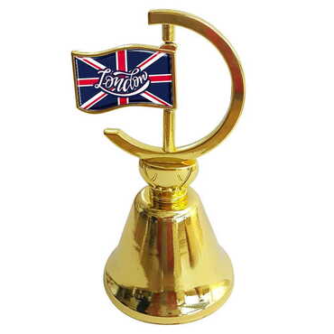 Myros - London Themed Collectible Souvenir Double Face Metal Spinner Flag Bell - Golden Color