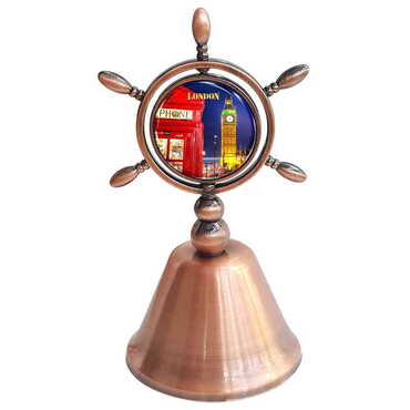 Myros - London Themed Collectible Souvenir Double Face Metal Spinner Rudder Bell - Bronze Color