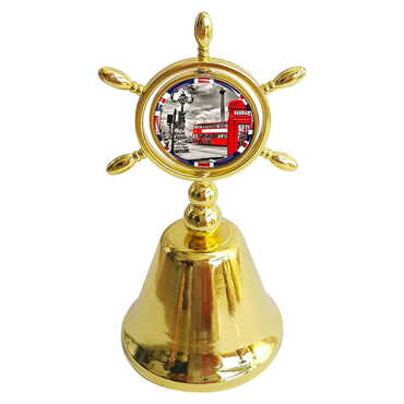 Myros - London Themed Collectible Souvenir Double Face Metal Spinner Rudder Bell - Golden Color